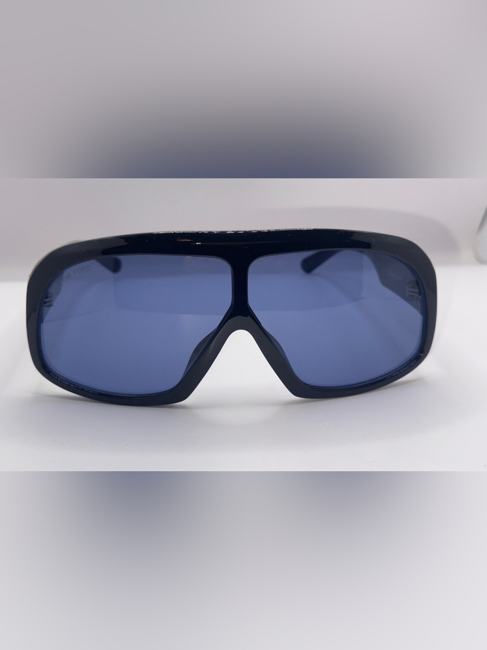 Tom Ford Black Shield Visor with Blue Lenses